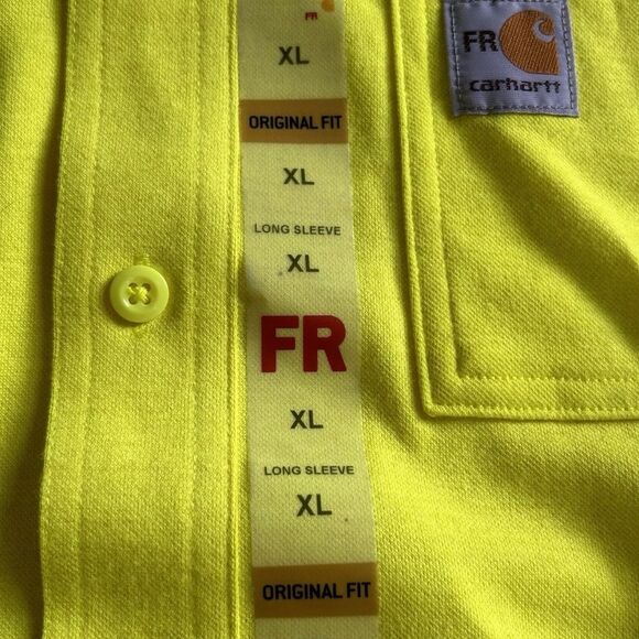 Carhartt FR Flame Resistant Hi Viz Yellow Reflective Button Shirt Mens Size XL - Picture 3 of 10